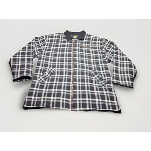 Utility Mens Plaid Flannel Quilted Work Jacket Black White Blue Large